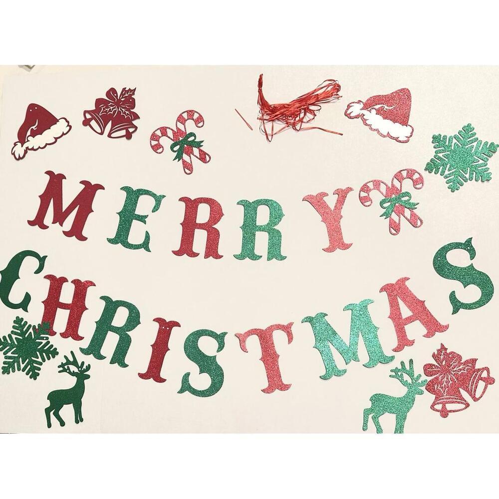 Merry Christmas Banner Decoration for Fireplace Mantel (Red, Green, and White)